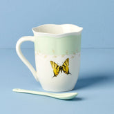 Butterfly Meadow Color Mugs With Spoons, Set Of 2, Green